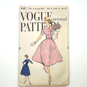 Vogue‎ Vintage 1950's Pattern #9487 Women's Button Front Flare Dress Size 14